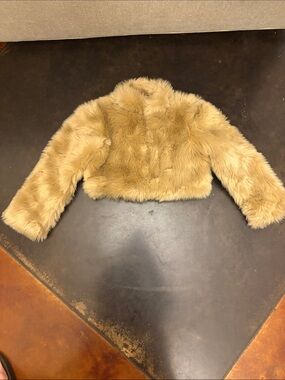 Janie and Jack Girls' Tan Faux Fur Cropped Jacket